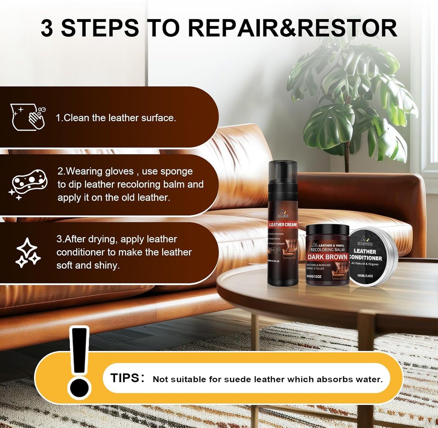 Leather Recoloring Balm Set,Leather Cleaner Restore Conditioner Mink Oil for Leather Repair Kit for Furniture Couches -Revives Repairs Scratches Leather Dye Furniture Polish (Dark Gray)