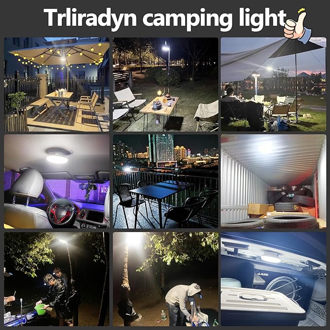 10000mAh Rechargeable Tent Light 3 Color Lighting Modes, 4000LM LED Portable Camping Lantern, IPX5 Waterproof, 30W Hanging Tent Light with Magnet, for Emergency & Gift