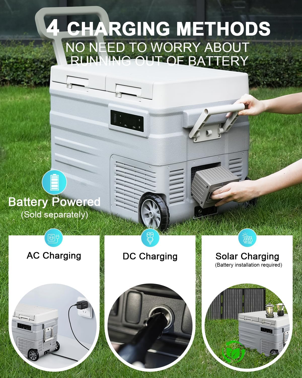 ELECAENTA 12 Volt Refrigerator, 43qt Dual Zone Car Fridge, Portable Freezer -4℉~68℉, Support DC/AC/Solar (Detachable Battery Optional), Electric Cooler for Camping Travel Fishing Road Trips