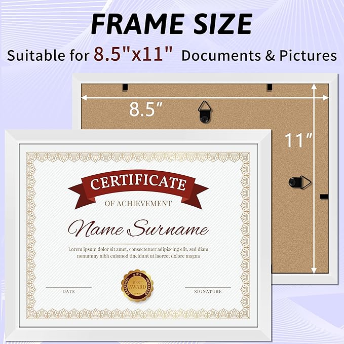 NEXCOVER Diploma Frame White 10 Pack, 8.5 x 11 Certificate Frame with HD Plexiglass, 8.5 by 11 Picture Frames for Documents, Photos, Posters, Artworks, Horizontal and Vertical Wall Display