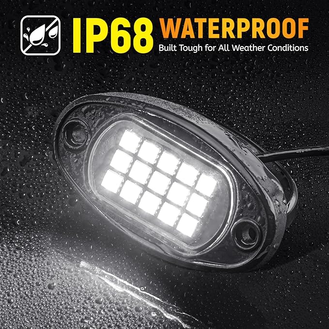 YONEDA 16 Pods White Rock Lights 6000K Ultra Bright LED Neon Underglow Lights IP68 Waterproof for Trucks SUV UTV ATV RZR Car Boats Pickup Motorcycle with 39.37in Extension Wire