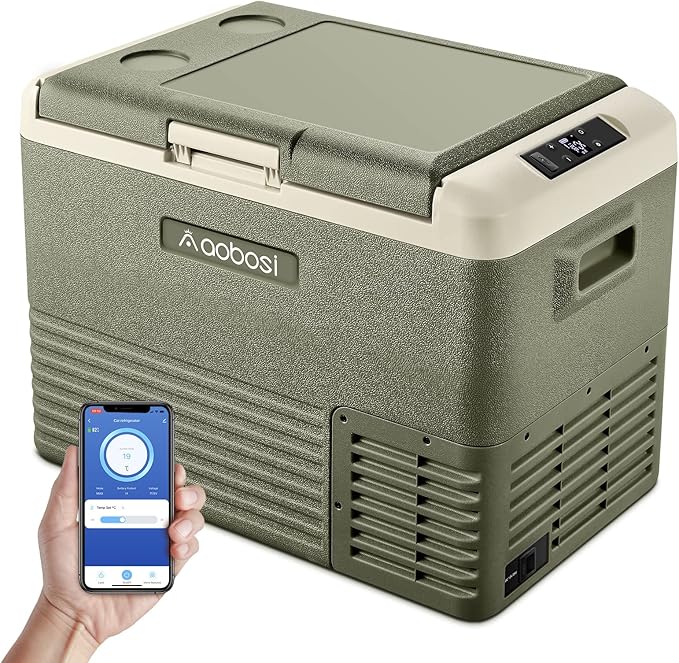 AAOBOSI 12 Volt Refrigerator,42 Quart(40L) Car Refrigerator, -4℉-68℉ Electric Cooler with 12/24V DC & 110-240V AC, Fast Cooling Portable Car Fridge for Camping, Travel, Outdoor, 3 Year Warranty