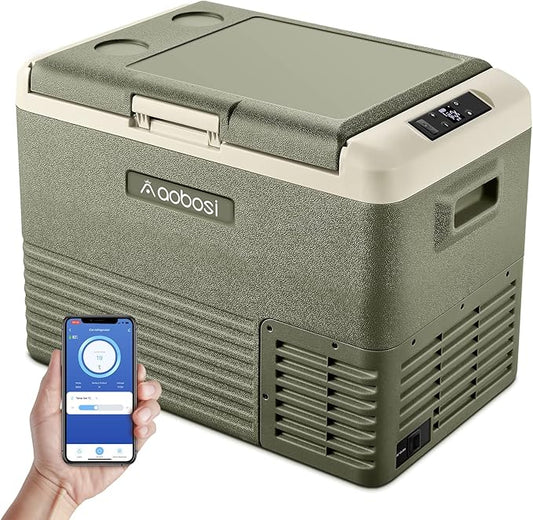 AAOBOSI 12 Volt Refrigerator,42 Quart(40L) Car Refrigerator, -4℉-68℉ Electric Cooler with 12/24V DC & 110-240V AC, Fast Cooling Portable Car Fridge for Camping, Travel, Outdoor, 3 Year Warranty