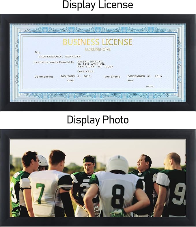 ELSKER&HOME 4x9 Business License Frame Black for 4 x 9 Standard Business Licence, Wall or Tabletop Display Panoramic Picture with No Mat (2 Pack)