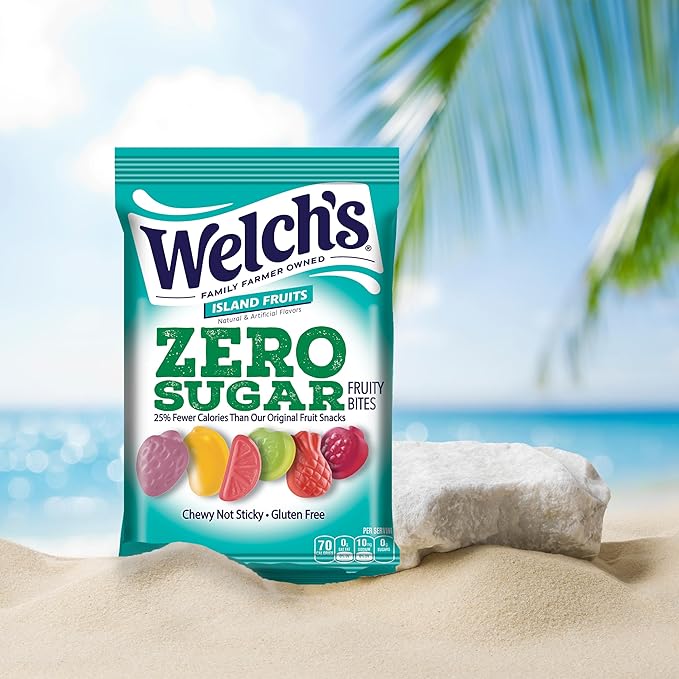 Welch's Zero Sugar Fruity Bites, Island Fruits Snack Box, Gluten Free & Sugar Free Snacks, 3oz Snack Packs (Pack of 6)