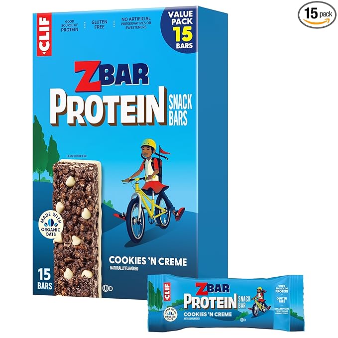 Zbar Protein - Cookies 'N Creme - Crispy Snack Bars - Made with Organic Oats - Non-GMO - 5g Protein - Gluten Free Protein Bars, School Snacks (15 Pack)