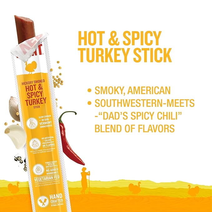 Vermont Smoke & Cure Meat Sticks - Hot & Spicy Turkey - Protein Snacks, No Antibiotics or Added Hormones, Hiking Snacks- 1 oz, 24-Pack