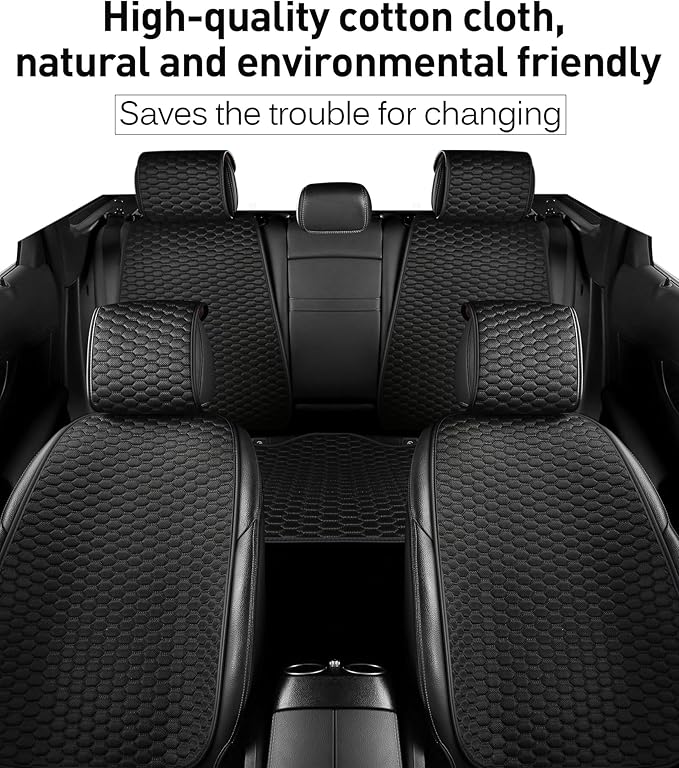 Universal Car Seat Covers for Front Seats, Super Breathable & Anti-Slip Automotive Seat Cushion Pad with Storage Bags, Fits Most Sedans, SUVs, Pickup Trucks(Front Black)