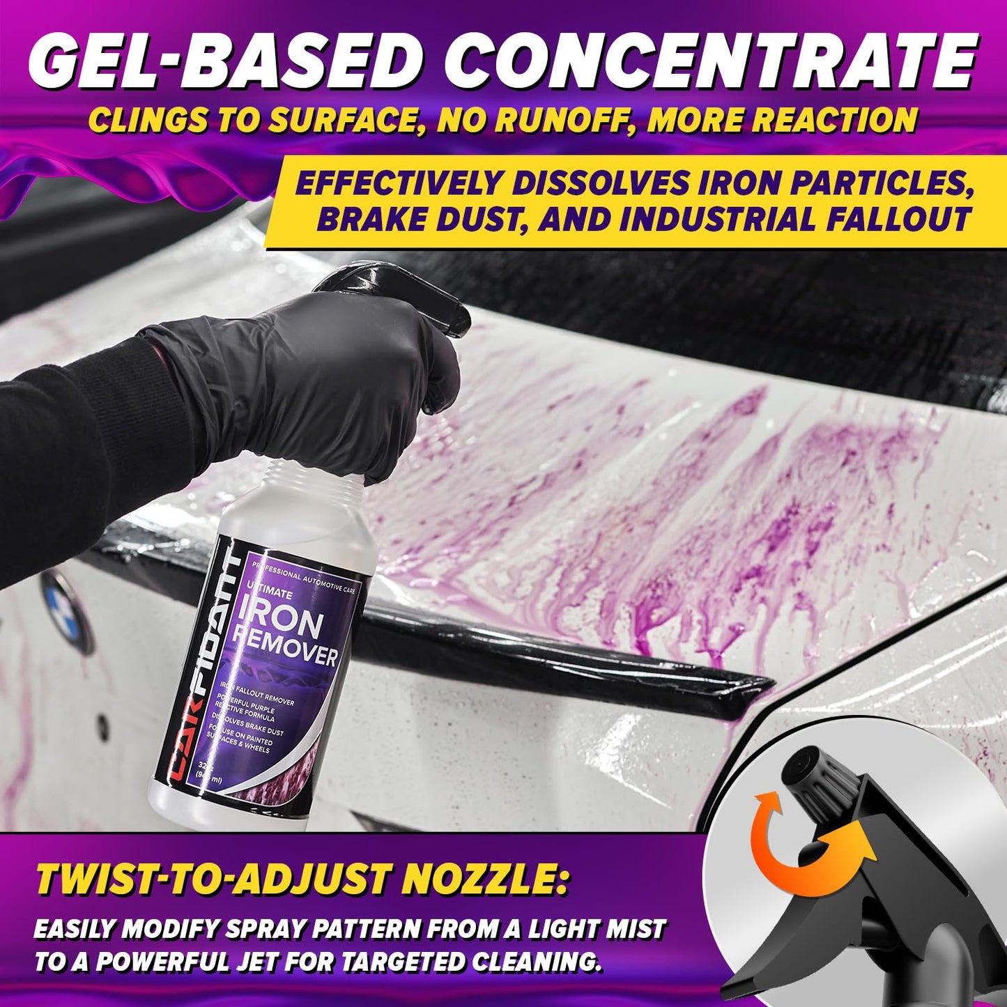 Iron Remover for Car Detailing – Iron Decon Spray, Pulls Out Brake Dust, Rust & Fallout - Contaminant Removal for Car Paint & Wheels, pH Neutral Formula - 16 fl. Oz. (2-Pack)