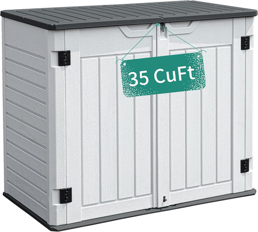 YITAHOME Outdoor Horizontal Storage Sheds w/o Shelf, 35 Cu Ft Lockable Resin Waterproof Shed, Ideal for Garden Tools, Easy to Assemble, Light Gray