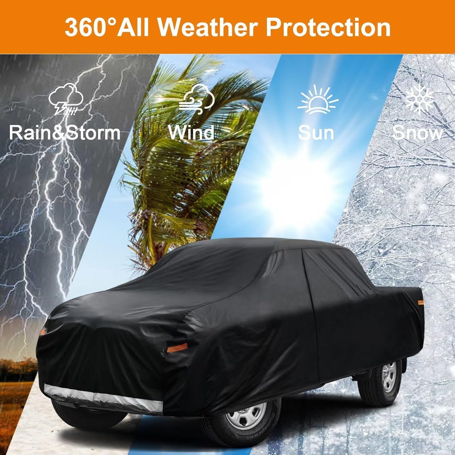 Kayme Truck Cover Custom Fit Ford F-150(2008-2025) SuperCrew Short Bed. Full Exterior Heavy Duty Outdoor Pickup Truck Car Cover Waterproof All Weather.Car Tarp for Wind Sun Dust Protection.Black