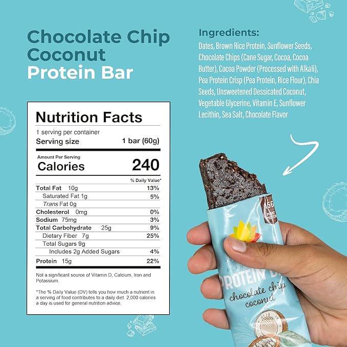 Amrita Nut Free Vegan Protein Bars (12 CT PK of 3) | Chocolate Chip Coconut 15g Plant-Based Protein Bar | Peanut-Free, Gluten Free, and Dairy-Free | No Added Sugar, Healthy Snacks for Kids/Adults