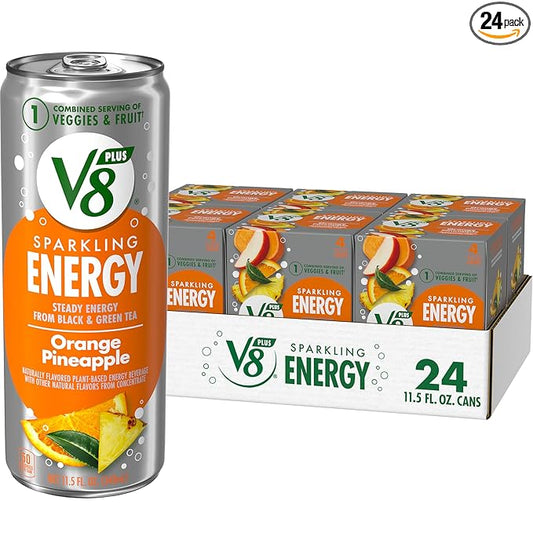 V8 +Energy Sparkling Orange Pineapple Juice Energy Drink, 11.5 fl oz Can (24 Pack)