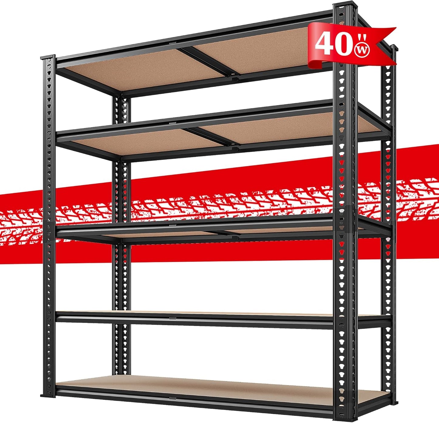 REIBII 40" W Garage Shelving 2500LBS Storage Shelves 72" H Metal Shelving 5 Tier Metal Shelves Adjustable Pantry Shelf for Closet Kitchen Warehouse 40" W x 19.7''D x 72''H