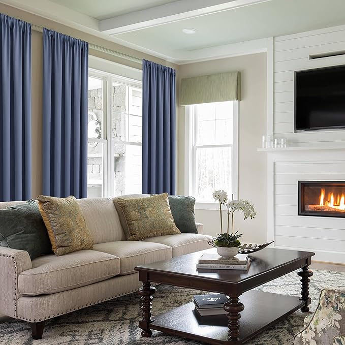 JIUZHEN Blackout Curtains for Bedroom – Thermal Insulated,Noise Reducing Room Darkening Privacy Rod Pocket Drapes for Living Room, Set of 2 Panels with Tiebacks, 42 x 54 inch Long,Dusty Blue