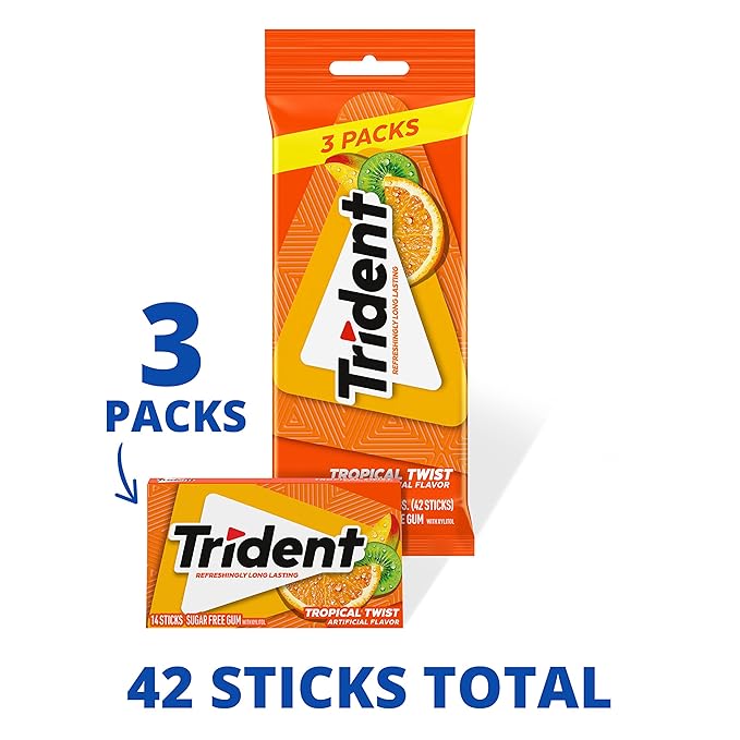 Trident Sugar-Free Chewing Gum Variety Pack Candy, Watermelon Twist & Tropical Twist Flavor, Bulk, 15 Packs of 14 Pieces (210 Total Pieces)