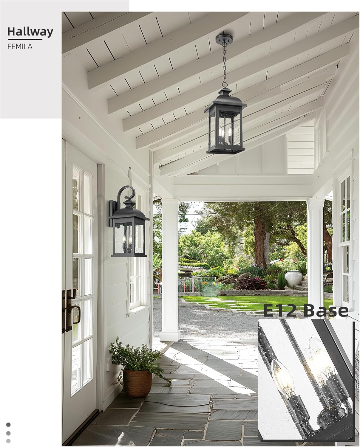 FEMILA 26" Outdoor Wall Light, Large Exterior Wall Light Fixtures, 3 Light Outdoor Wall Lantern Porch Lights for Entryway, Patio, Garage, Doorway, Matte Black Finish, E12 Base, 4FD54B-L BK