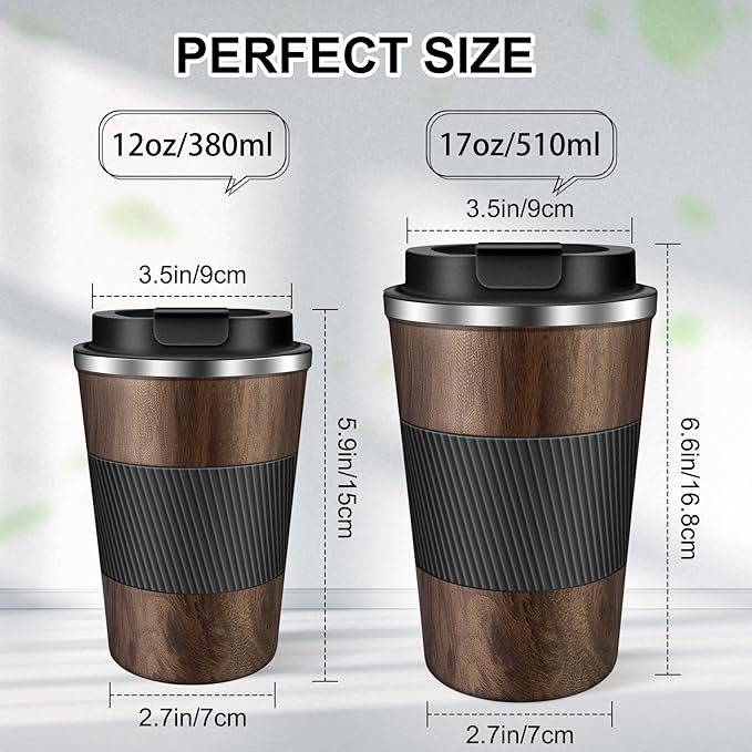 Coffee Travel Mug 12oz Insulated Coffee Mug with Lid Portable Spill-Proof Coffee Travel Mug No Handle Reusable Stainless Steel Mug Keeps Cold and Hot Suitable for Car, Daily, Travel and Gifts