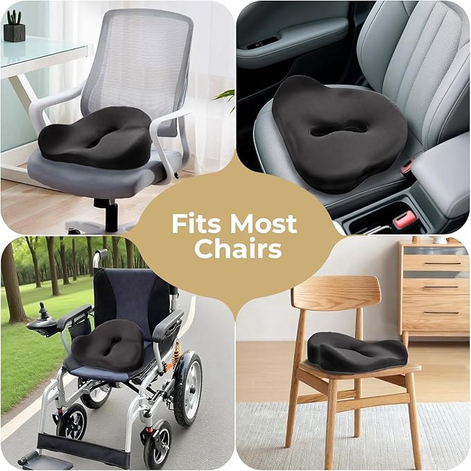 Petite Memory Foam Seat Cushion for Office Chair &Car - Cushion for Small Body Frames, Non-Slip Base & 3D Sleep Mask (Gray)