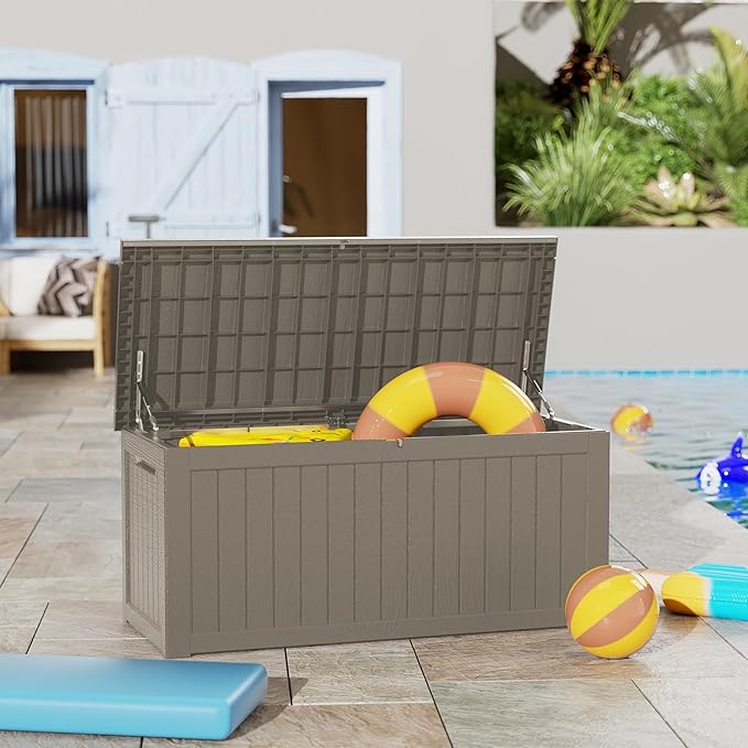 270 Gallon Heavy Duty Outdoor Storage Box - Extra Large Package Protection for Outside Deliveries, Patio Storage Bench & Resin Deck Chest with Lock, UV-Resistant, Slate Grey