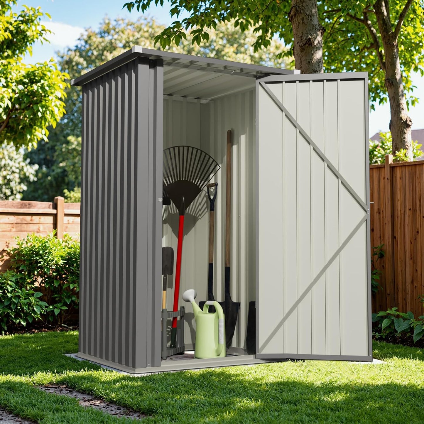 Devoko 3x3 FT Outdoor Storage Shed, Small Garden Tool Shed with Single Lockable Door, Metal Tool Storage Shed with Sloping Roof, Outside Shed for Backyard Patio Lawn, Gray