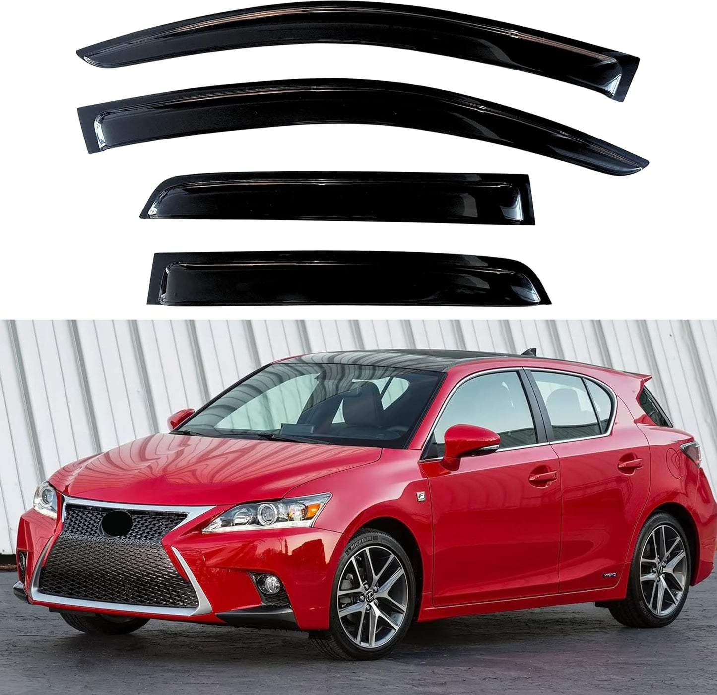 KPY Window Visors Compatible with Lexus CT200H 2011-2017, 4PC Rain Guard Side Vent Deflectors Tape-On Style, 2011 2012 2013 2014 2015 2016 2017