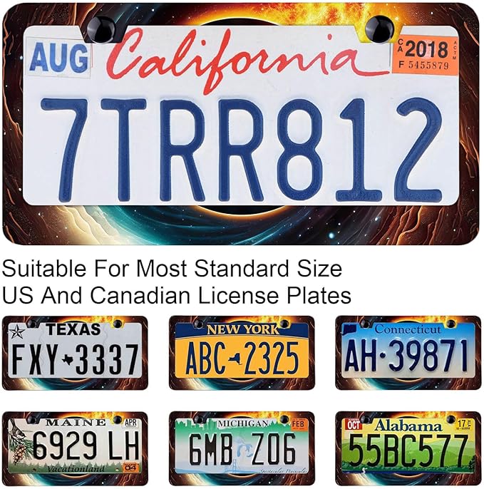 Black Hole with Burning Rim in Outer Space Pattern Decorative License Plate Frames, Rust-Proof Stainless Steel License Plate Cover Fits Standard U.S. Vehicles for Men Women 12.3 X 6.3 Inch -DATANSEN