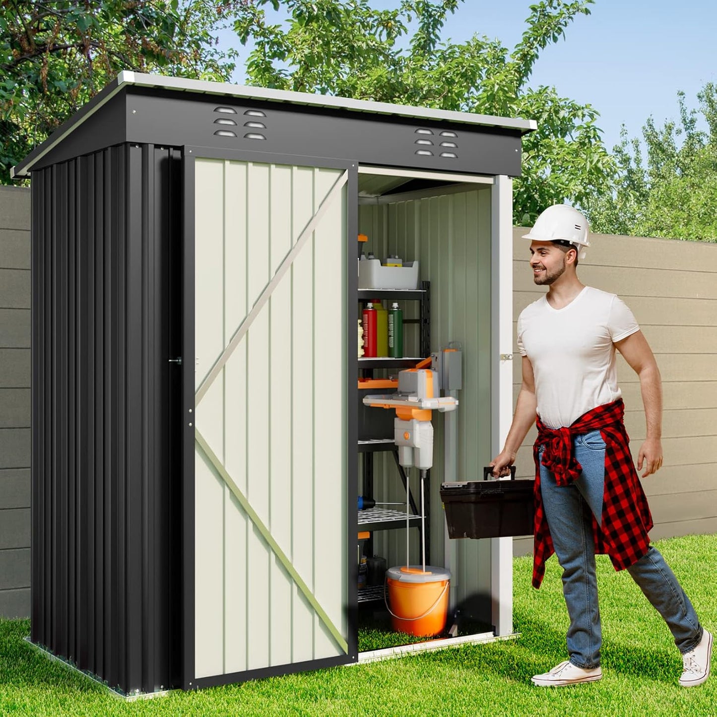 Gizoon 5 'x 3'Outdoor Storage Shed with Singe Lockable Door,Galvanized Metal Shed with Air Vent Suitable for The Garden,Tiny House Storage Sheds Outdoor for Backyard Patio Lawn-Dark Gray