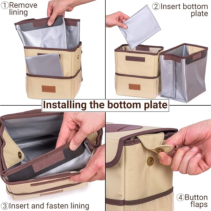 Creathing Car Trash Can | Touring Edition | Detachable Leak-Proof Liner & Odor-Sealing Lid - Universal Hanging Garbage Bin for Cars, SUVs, Trucks (2 Gal, Beige)