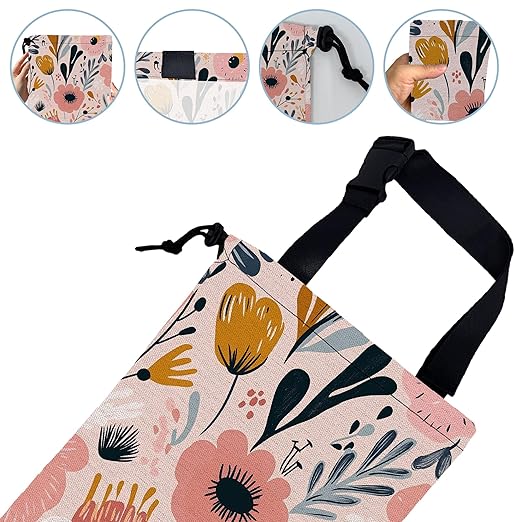Vintage Colorful Flowers Car Trash Bag,Strap Drawstring Car Garbage Bags,Car Back Seat Organizer with Adjustable Buckle for Car Accessories