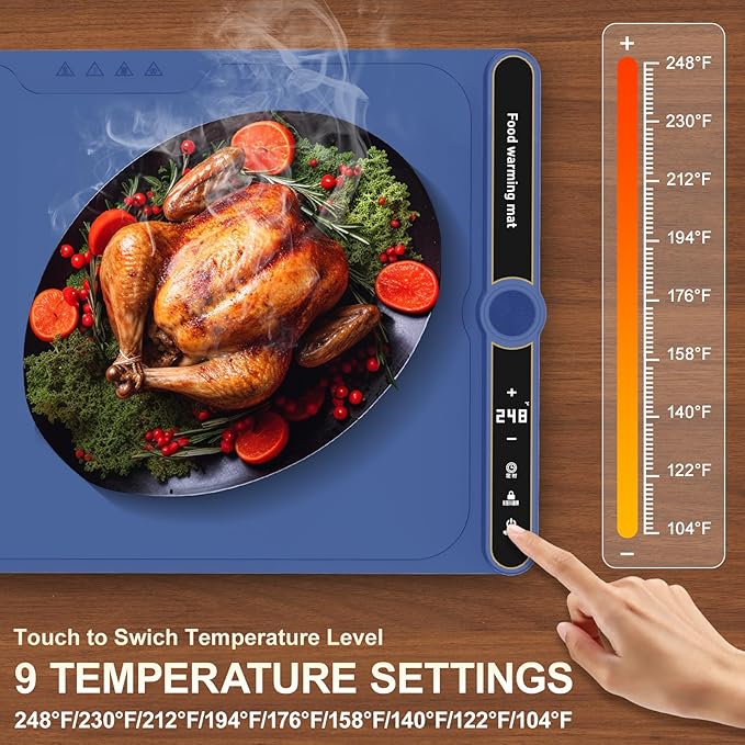 Electric Silicone Food Warmers for Parties Buffet 40”X15” Extra Large Food Warming Mat Keep Food Warm Last 18H Even Heating 104F to 248F with Child Lock Easy Clean/Storage