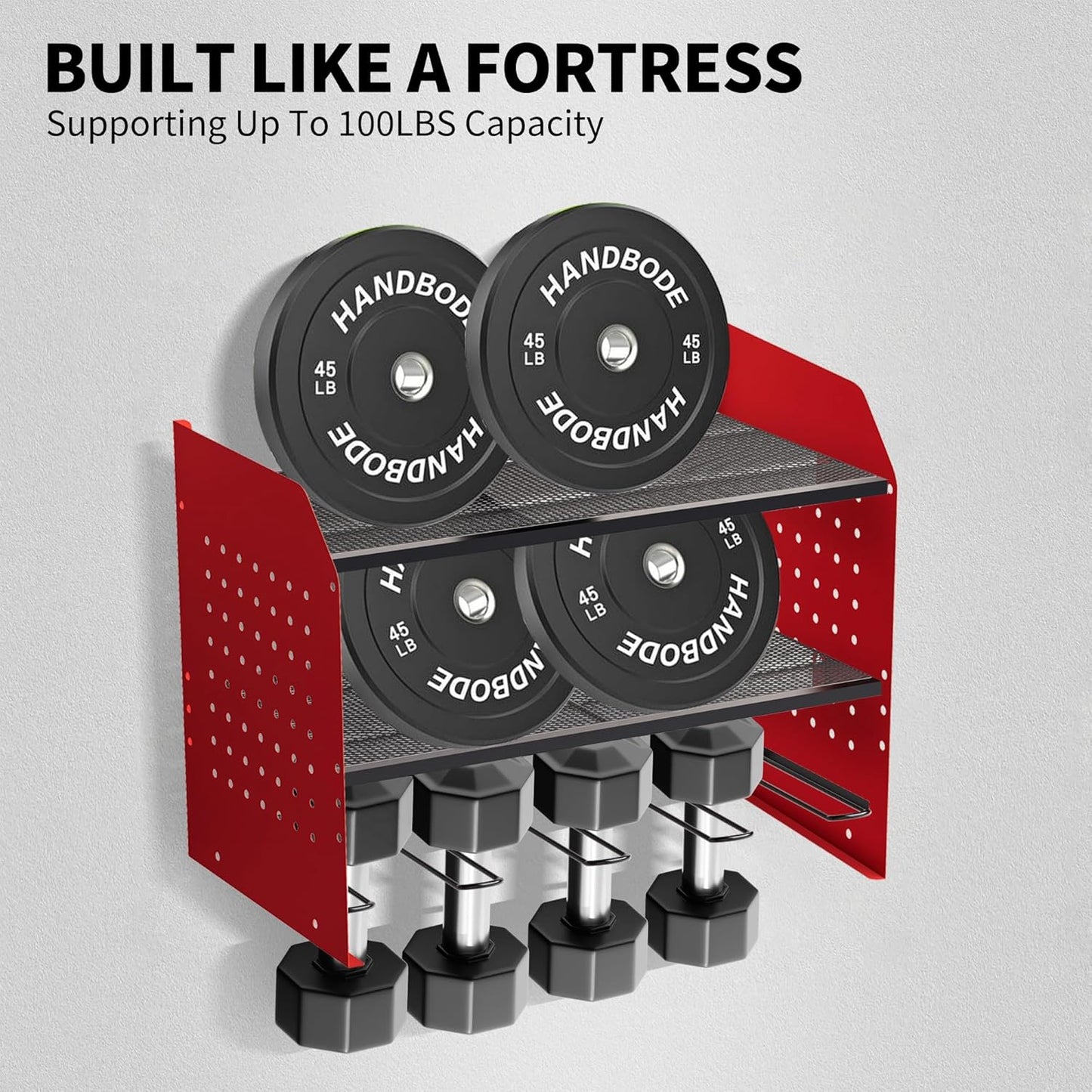 Power Tool Organizer Wall Mount – Adjustable Shelf, Side-Mounted 4-Outlet Charging Station | Heavy Duty Steel Drill Holder with Pegboards, Hooks & Drill Bit Rack for Garage & Workshop Storage(Red)