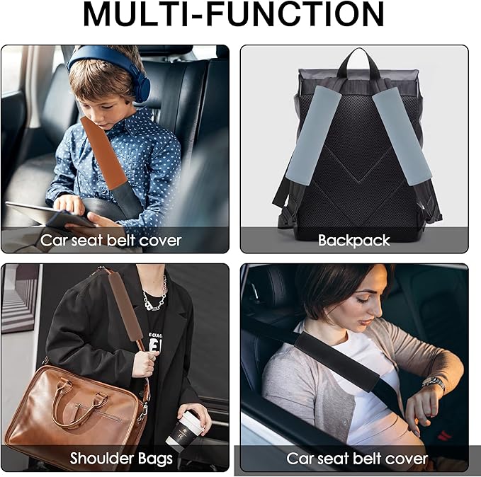 Car Seat Belt Covers for Adults Soft Leather Seatbelt Shoulder Pad Neck Cushion Protector Comfortable Driving Car Accessories Truck SUV Airplane Backpack (SC01Brown-9in-1Pack)