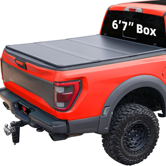 Hard Top Tri Fold tonneau Cover Compatible with 2007-2021 Toyota Tundra(Excl. Trail Edition) 6.5ft Bed (78.7"), Alloy Steel and Fiberglass Made