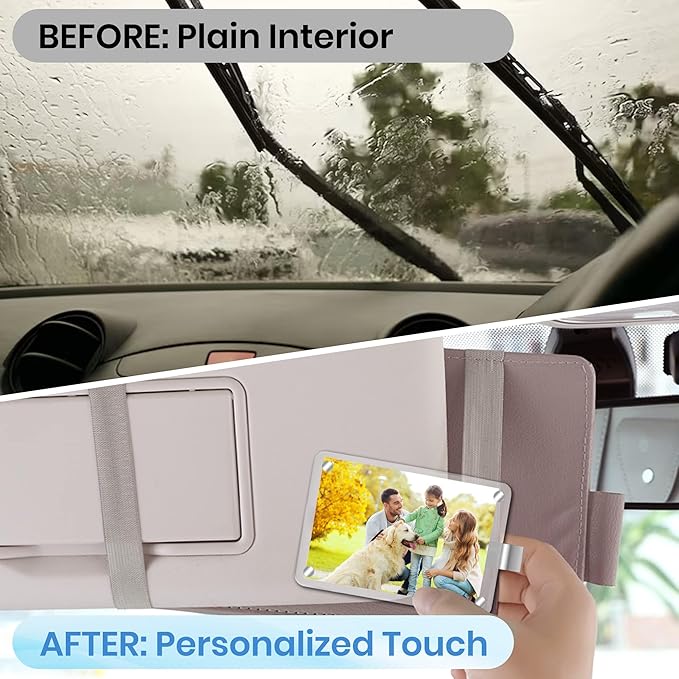 4Pcs Car Photo Holder, Acrylic Magnetic Personalized Car Picture Holder, Car Visor Clip, Universal Photo Frame for Car, Customizable Car Visor Photo Clip for Family & Personal Photos
