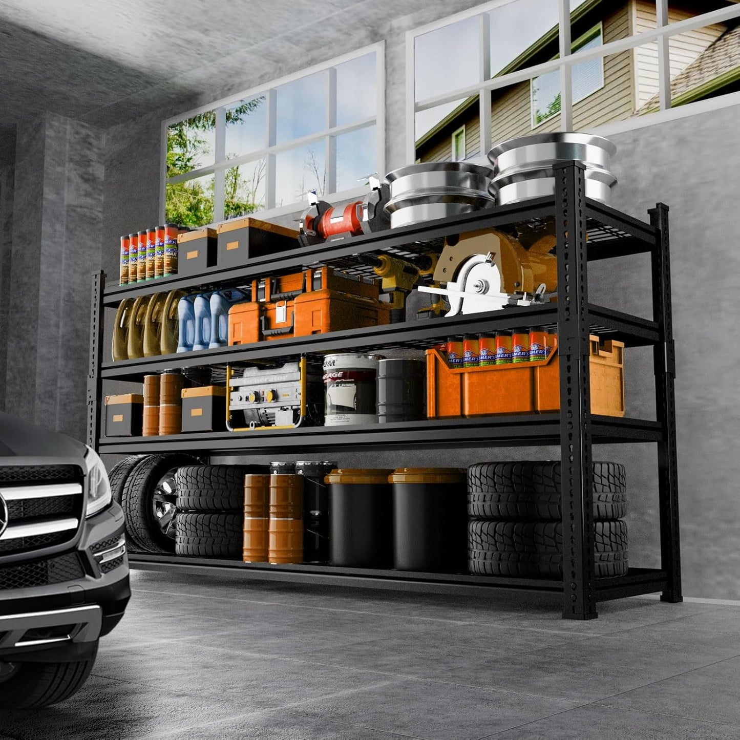 Storage Shelves Heavy Duty, 60"L x 24"W x 60"H Garage Wire Shelving Unit Loads 2640LBS, 4-tier Adjustable Metal Industrial Utility Shelf Rack for Kitchen, Laundry Room, Pantry, Warehouse, Basement