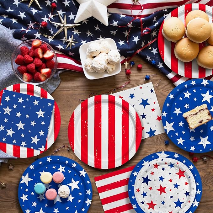 4th of July Party Supplies Set-American Patriotic Theme for Independence & Election Day Decorations, Includes Dinner & Dessert Plates, Napkins- for Patriotic & 4th of July Party Decorations-48 Guests