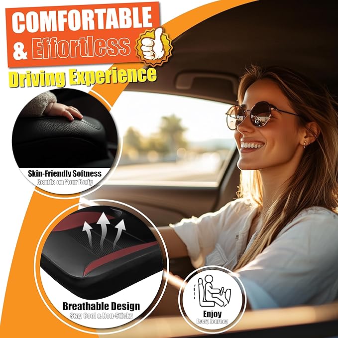kingphenix 2PCs Memory Foam Leather Car Seat Covers, Breathable 4D Mesh, Easy Install Automotive Seat Protectors, Airbag Compatible, Universal Fit for Cars, Trucks, Vans, SUV - Red