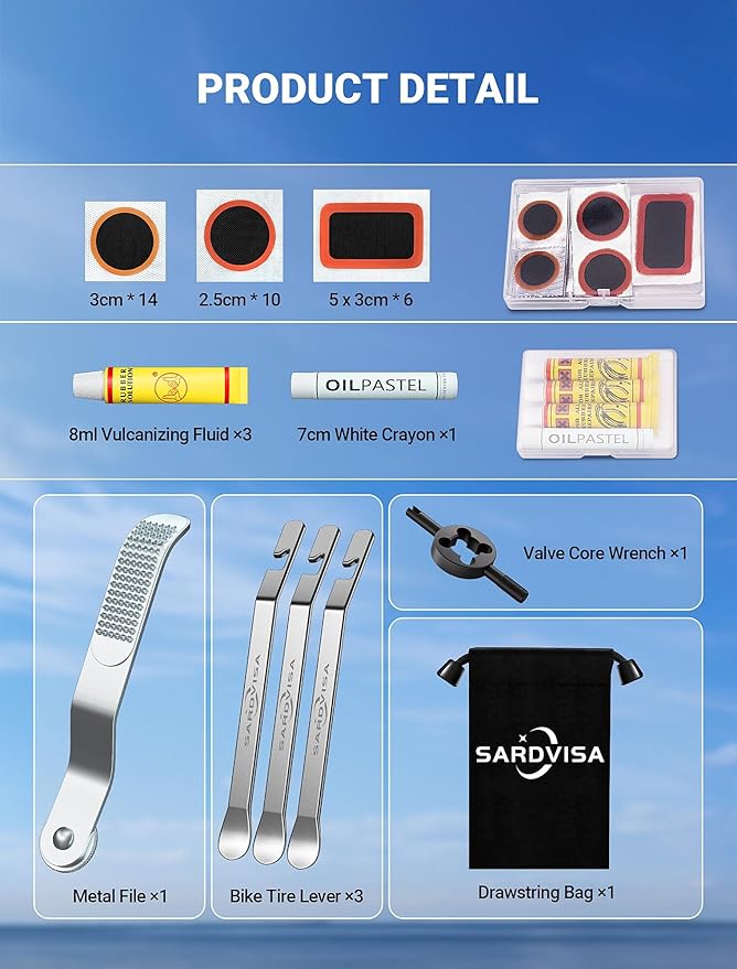 Bike Tire Repair Kit, Bicycle Inner Tube Puncture Patch Kit with 30 PCS Patches for Bikes & 3 PCS Stainless Steel Tire Levers