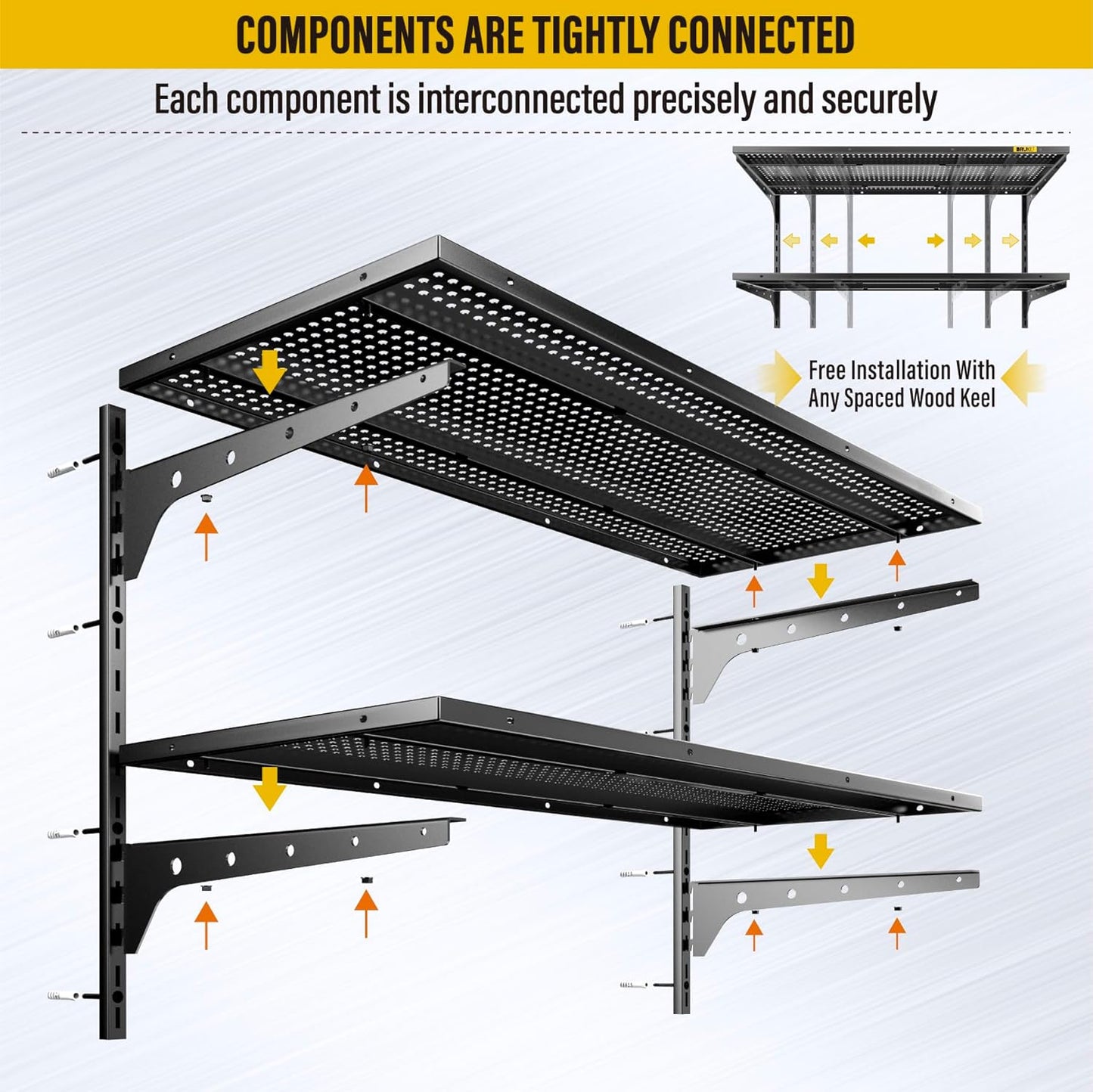 2-Pack×2 Tier 1.3x3ft Garage Shelving Wall Mounted, 800 lbs Load Capacity，15.6x36inch per Shelf Height Cassette Adjustable Floating Shelves（Total 4pcs）(Black)