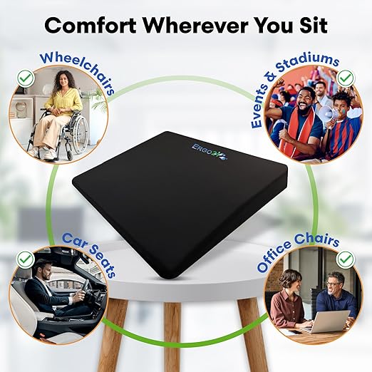 LiquiCell Sports Cushion - 2 Inch Thick Seat Pad for Tailbone, Hip & Lower Back Pain Relief - Ergonomic Comfort for Car, Office, Stadium & Wheelchairs- Better Than Gel, Foam or Air