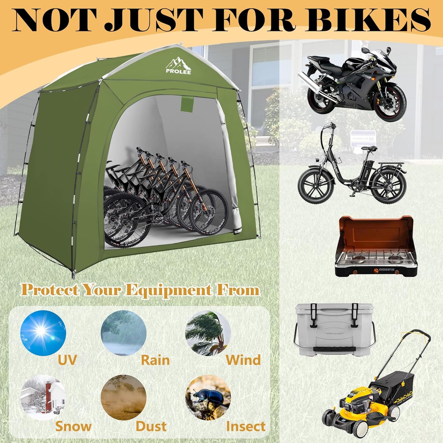 Bike Storage 7.3 x 5ft, Outside Storage Waterproof Oxford Fabric for 4 Bikes, Bike Shed, Garden Sheds & Outdoor Storage (Arch Green - XXL for 4-5 Bikes)