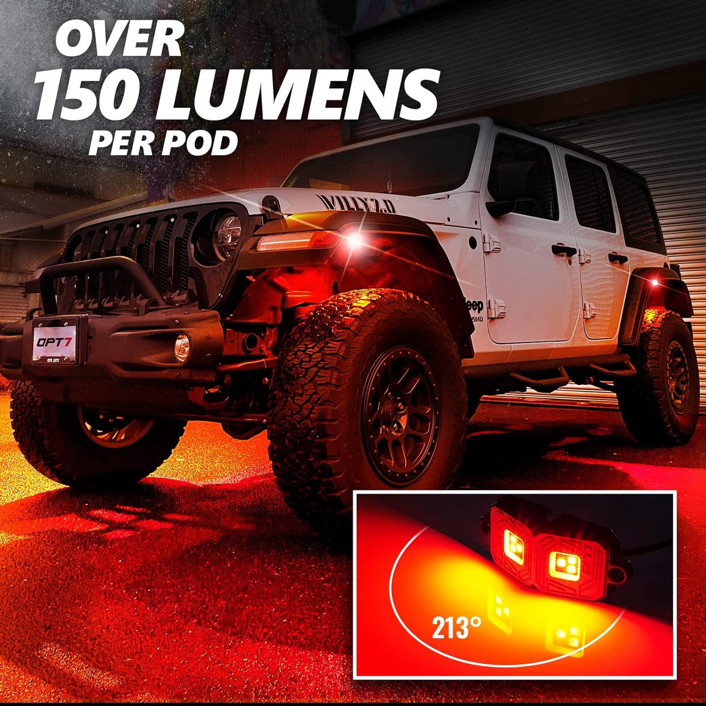 OPT7 Photon RGB LED Magnet Rock Lights with APP & Remote Control, 8 Red Pods Wide Angle Multicolor Neon Underglow Lighting Kit with Extension Wire, IP68 Waterproof for Offroad Truck Jeep RZR ATV UTV