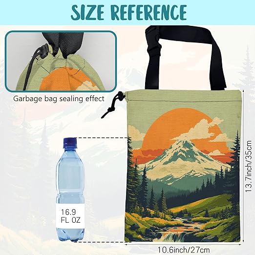 Car Garbage Bag Retro Orange Sun Mountain Hanging Canvas Car Trash Bag Waterproof Drawstring Car Back Seat Organizer for Car Back Front Seat Console with Adjustable Buckle