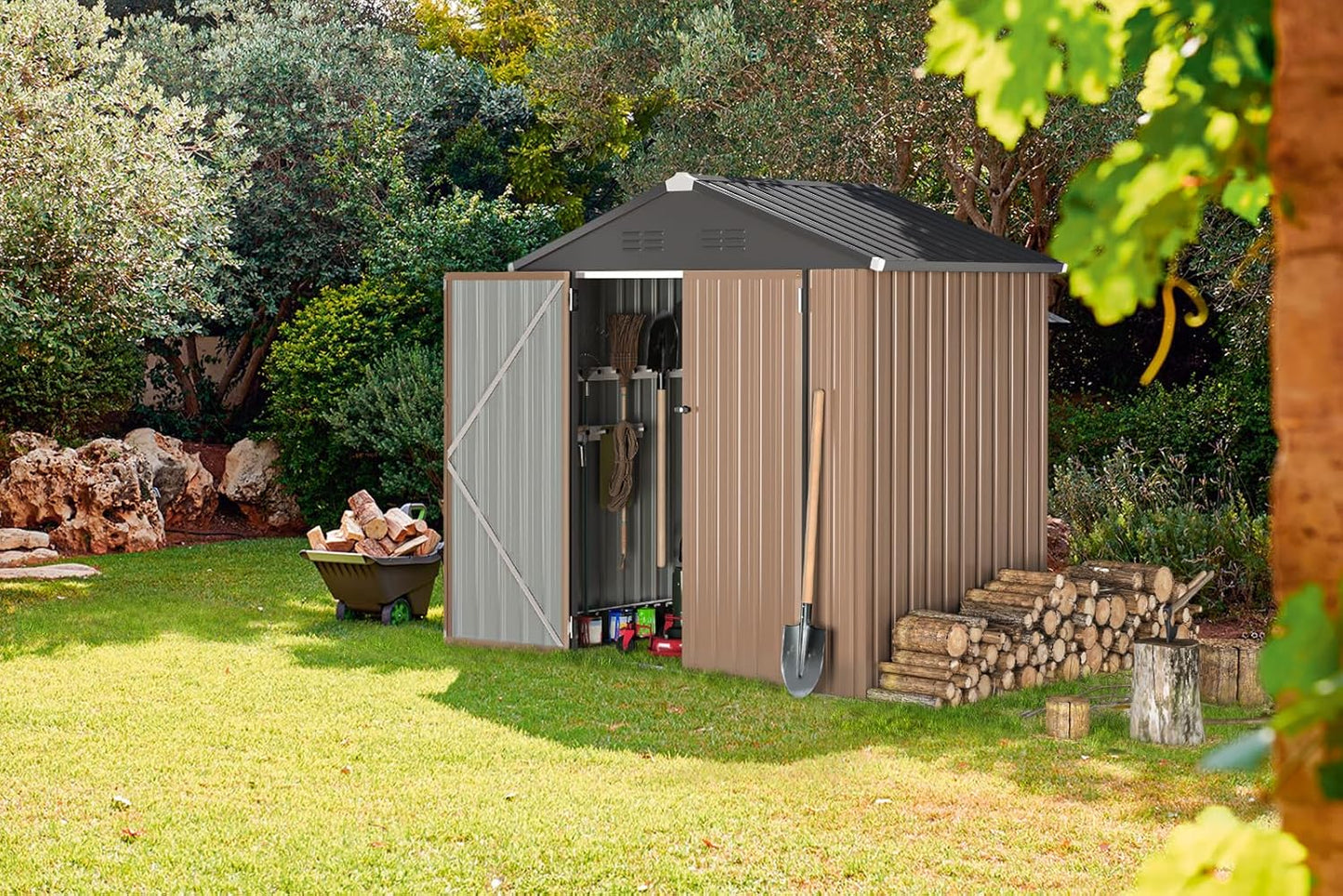 U-MAX 6x4 Storage Sheds & Outdoor Storage, Small 4x6 Outdoor Storage Garden Outside Shed kit, Galvanized Metal Utility Shed for Backyard, Patio and Lawn