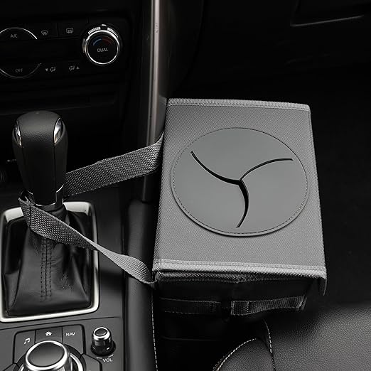 Car Garbage can with lid Leak Proof Vehicle Trash Can 3 Storage Pockets Hanging Waterproof car Trash Bag for SUV Grey