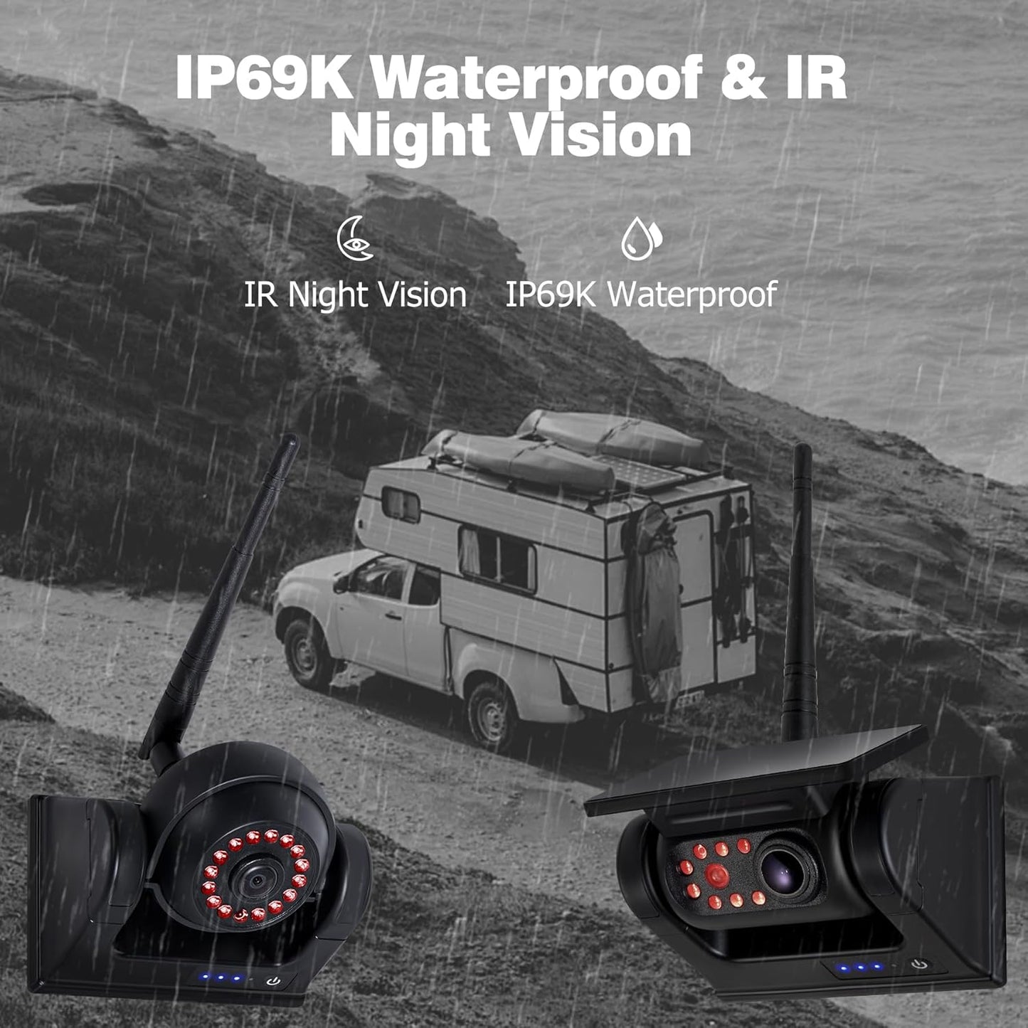 10.1" Magnetic Wireless RV Backup Camera System, 1 Rear Cameras & 2 Side Cameras for Reversing/Monitoring Trailer Camper, 1080P DVR Monitor, 3x9600mAh Waterproof IR Night Vision Cameras, WS3