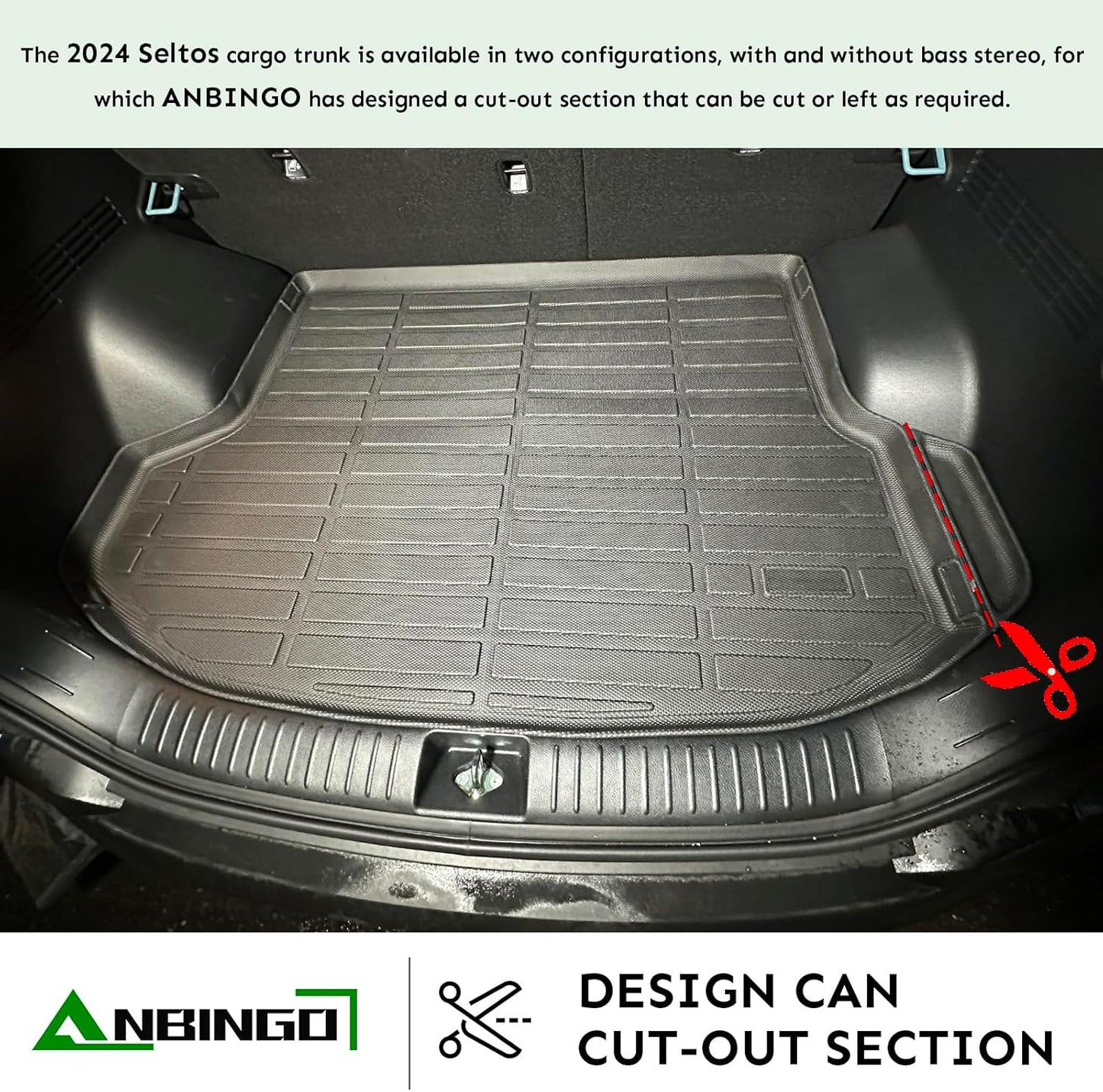 ANBINGO® Floor Mats & Cargo Liner for Kia Seltos 2024 2025 2026, TPE All Weather Car Mats 2024 2025 2026 Seltos S, LX, SX, X-Line, Cargo Tray in The Highest Position (Only for U.S.A. and Canada)