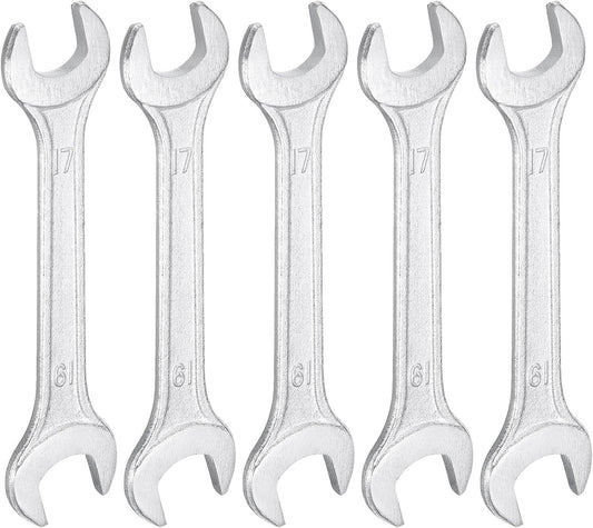 HARFINGTON 5pcs Double Open End Wrench 17mm x 19mm Metric 15 Degree Offset Angle Small Flat Head Wrench Galvanizing Open Ended Spanner for Automotive Repair Furniture Assembly