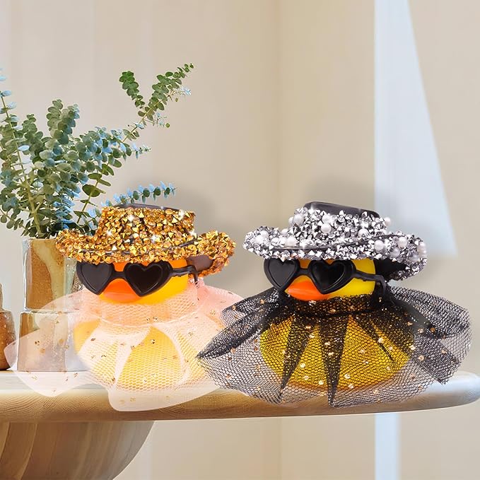 Car Rubber Duck Ornament Cute Duck Car Dashboard Decoration Accessories with Mini Hat Sunglasses and Skirt(AA9)